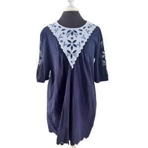 Pomander Place Tuckernut Navy Blue Embroidered Women's Dress Tunic Size Medium